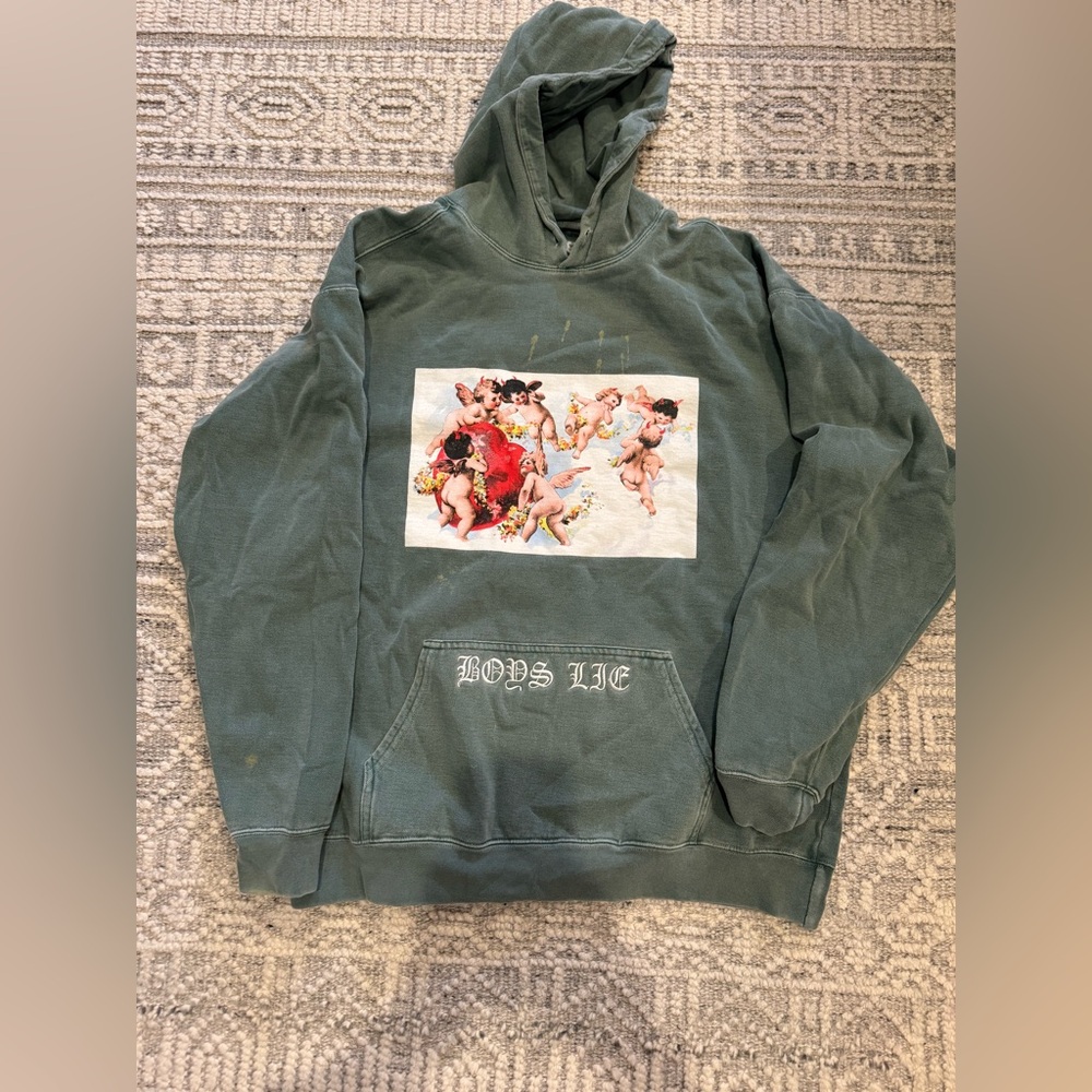 NWHT Boys Lie Green Wash Hoodie Sweatshirt Cupid Cherubs Pullover Women's OSFA